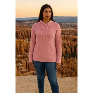 Sonoma Pink Hooded Waffle Knit Sweater Large